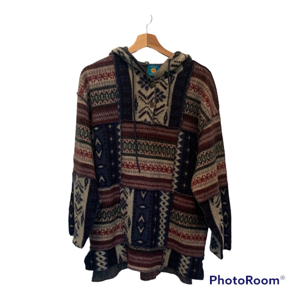 On Your Mark Hooded Pull Over Patchwork Sweater Women's S/M